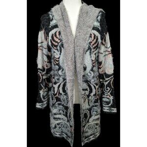 Abstract Fluffy Hooded Cardigan by Vertigo